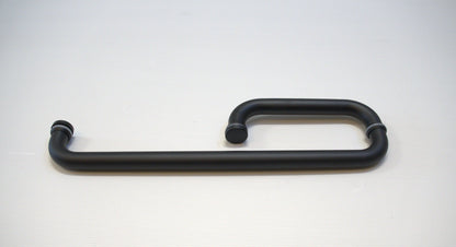 Round 8-inch by 18-inch towel bar return handle by Best Glass Parts, mounted on glass with polished chrome finish.