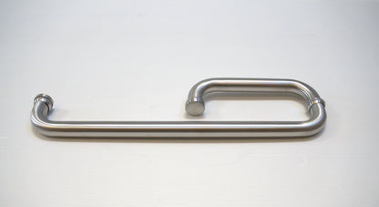 Round 8-inch by 18-inch towel bar return handle from Best Glass Parts, chrome finish, mounted on a bathroom wall.