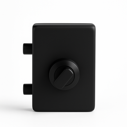 Wall to glass lock with key, 4.5x3 inches, by Best Glass Parts, showing the lock mechanism and key inserted.