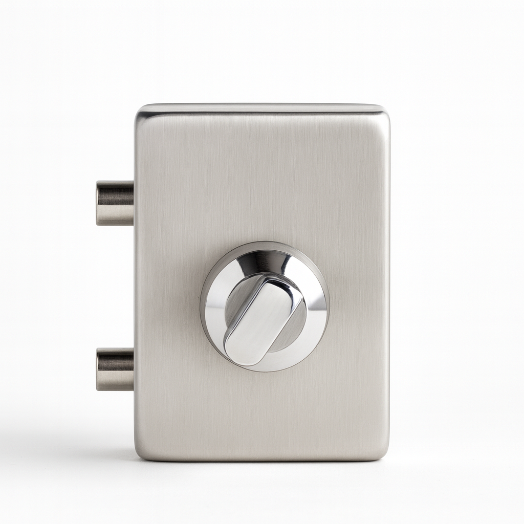 Wall to glass lock with key from Best Glass Parts, 4.5x3 inches, featuring a secure locking mechanism for glass doors.