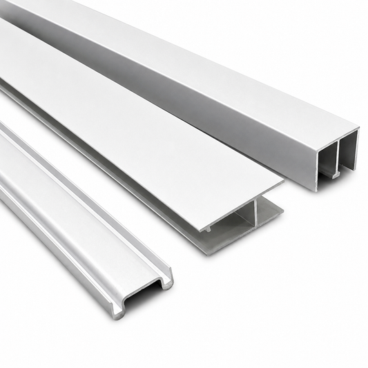 Glass sliding door track set by Best Glass Parts, 120 inches long, designed for display and showcase 6mm glass sliding doors.