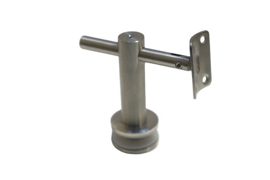 Round glass to handrail bracket by Best Glass Parts, showing polished metal mount with clear glass support for stair or balcony railing.