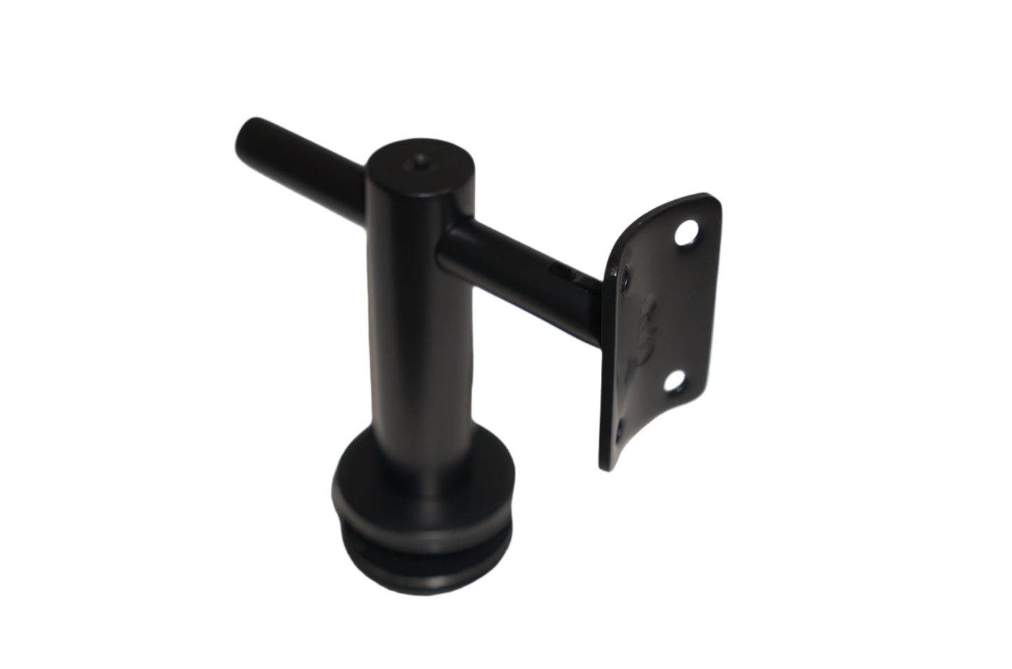 Round glass to handrail bracket by Best Glass Parts, black finish, securely holds glass panels for railing installation.