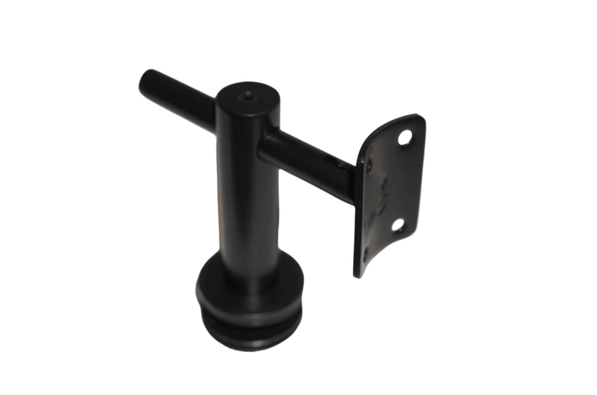 Round glass to handrail bracket by Best Glass Parts, black finish, securely holds glass panels for railing installation.