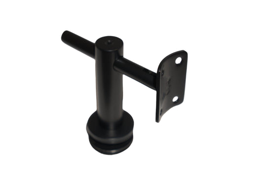 Round glass to handrail bracket by Best Glass Parts, black finish, securely holds glass panels for railing installation.