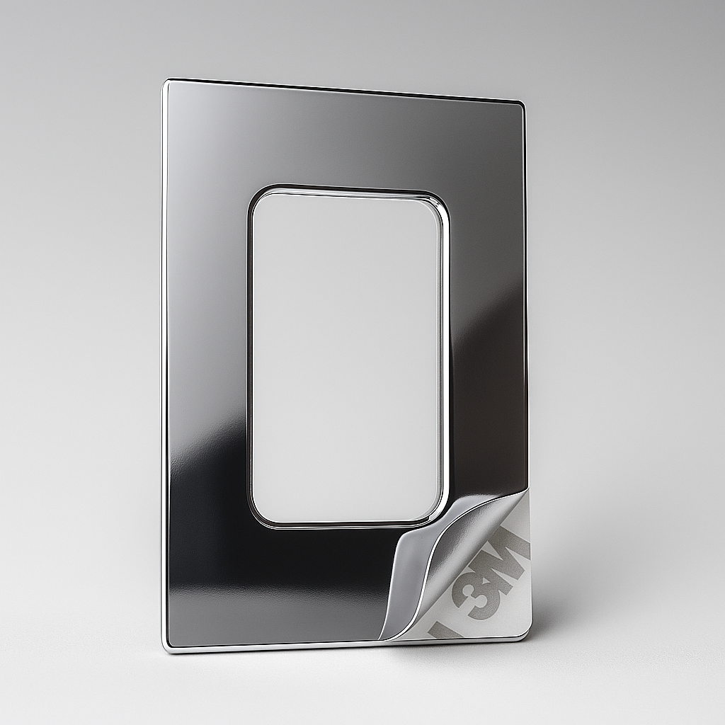 Chrome handle with 3M sticker from Best Glass Parts, securely attached, suitable for glass or mirror applications.
