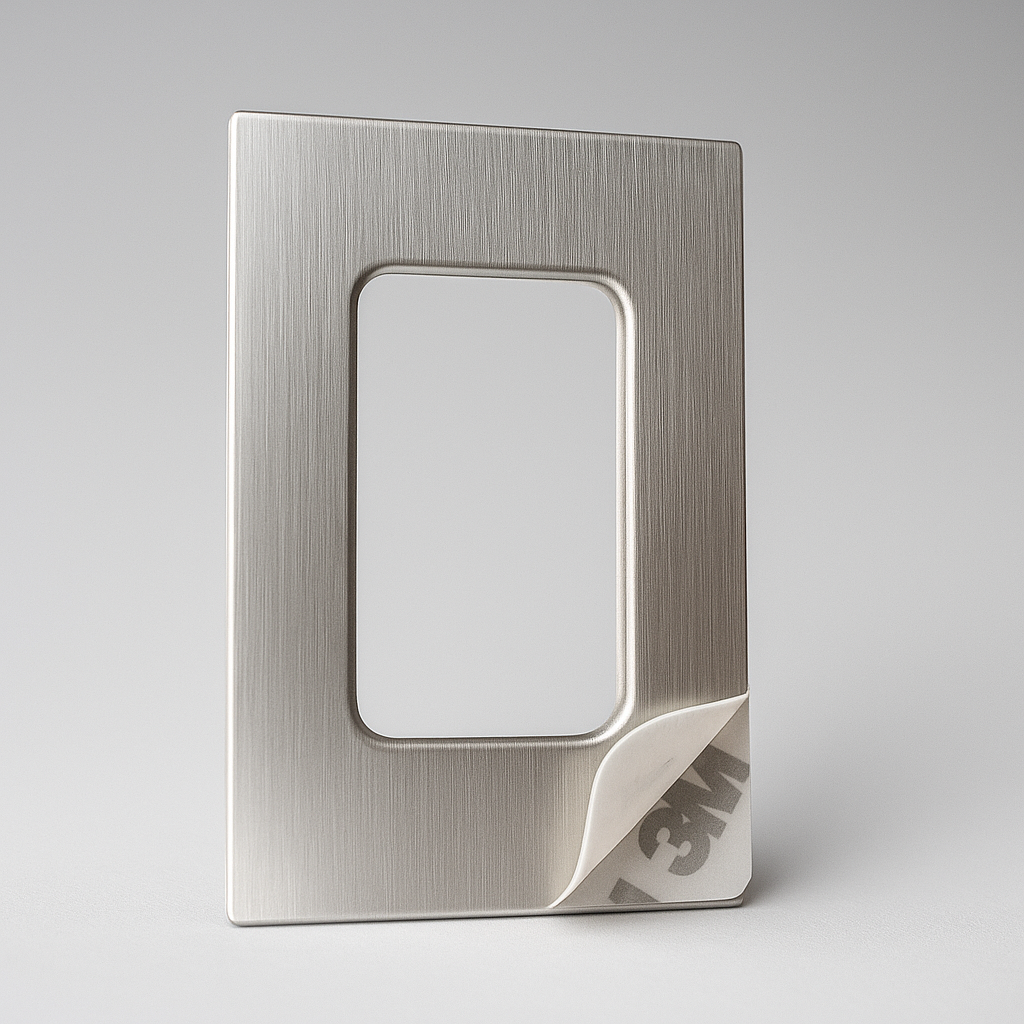 Glass handle with 3M adhesive sticker from Best Glass Parts, showing the sturdy handle and adhesive backing for secure attachment.