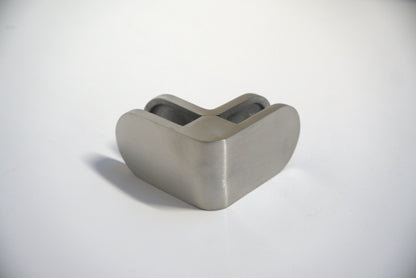 Round 90-degree glass railing middle clamp by Best Glass Parts, designed for securing glass panels in railing systems.