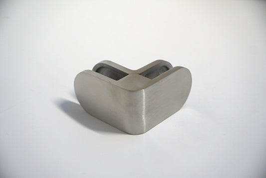 Round 90-degree glass railing middle clamp by Best Glass Parts, designed for securing glass panels in railing systems.