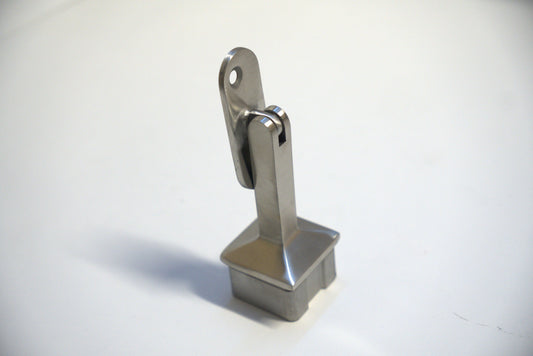 Square post component for round handrail brackets by Best Glass Parts, showing metal railing fitting with mounting details.
