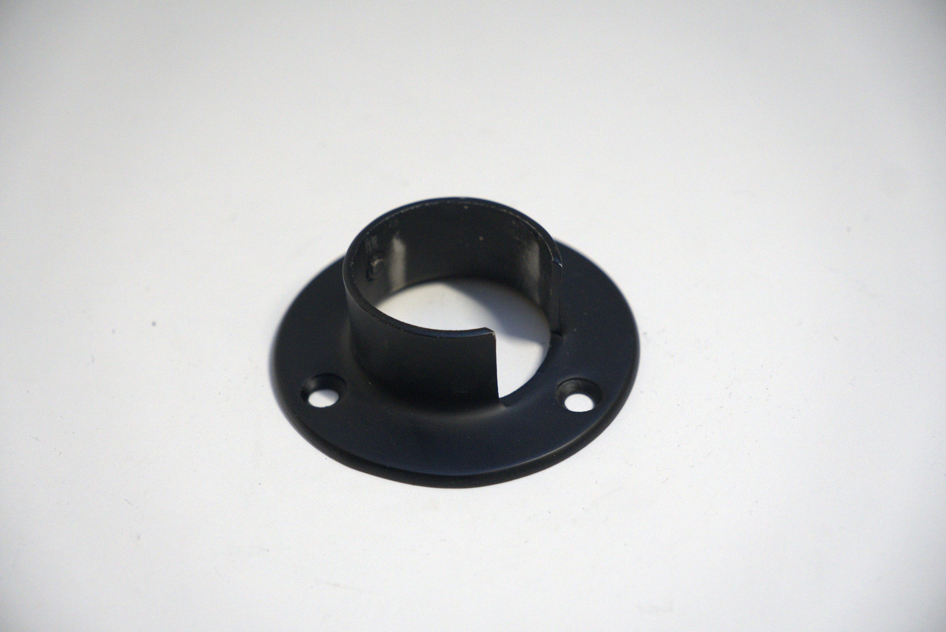 Round handrail flange side wall mount for railing, by Best Glass Parts, shown in a close-up image.