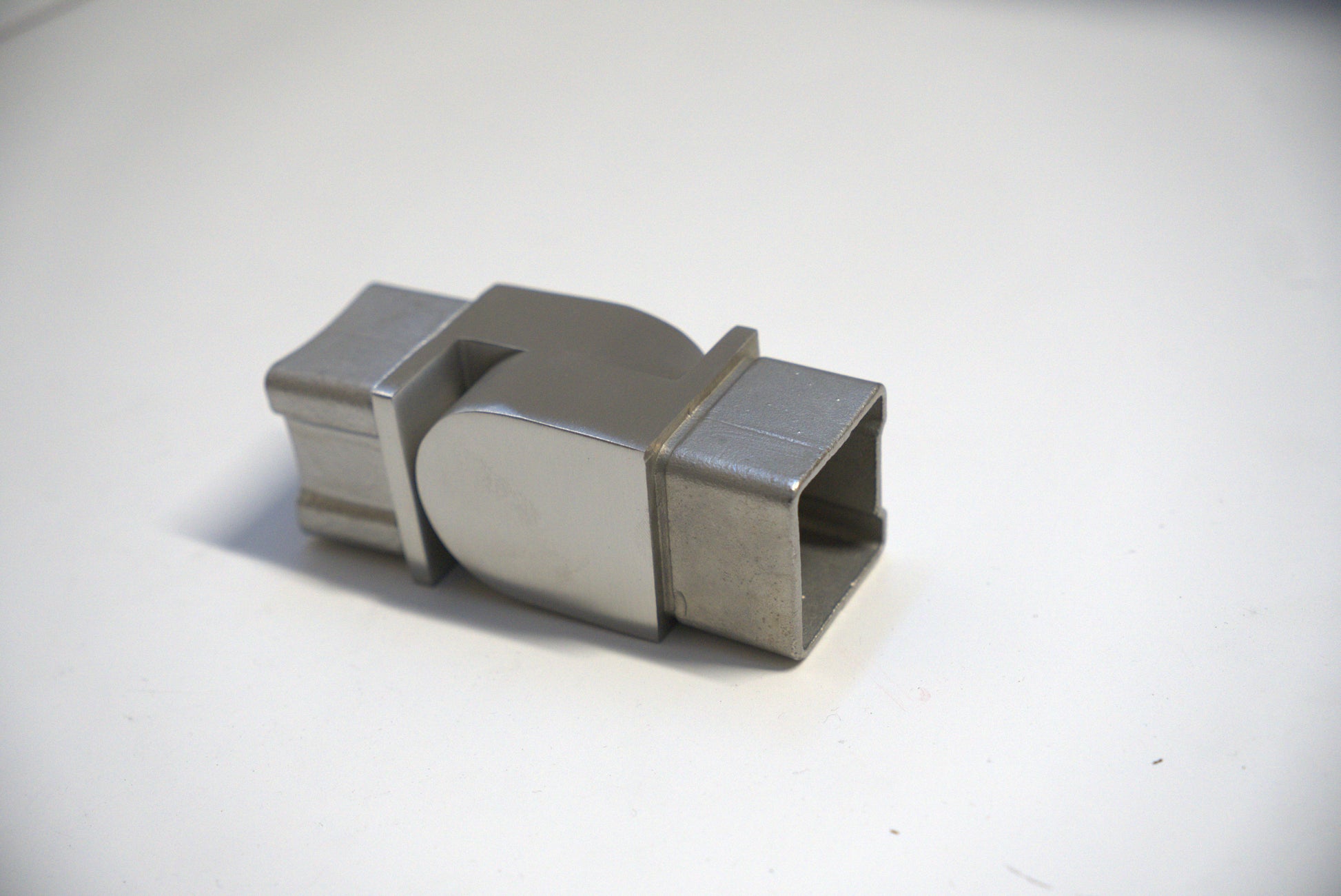 Square handrail railing top with rotation feature by Best Glass Parts, showing the inside view of the railing component.