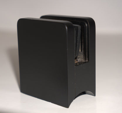Black round base clamp from Best Glass Parts, fits 10mm to 12mm glass thickness, designed for secure attachment and support.