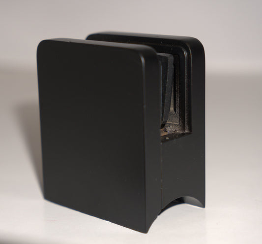 Black round base clamp from Best Glass Parts, fits 10mm to 12mm glass thickness, designed for secure attachment and support.
