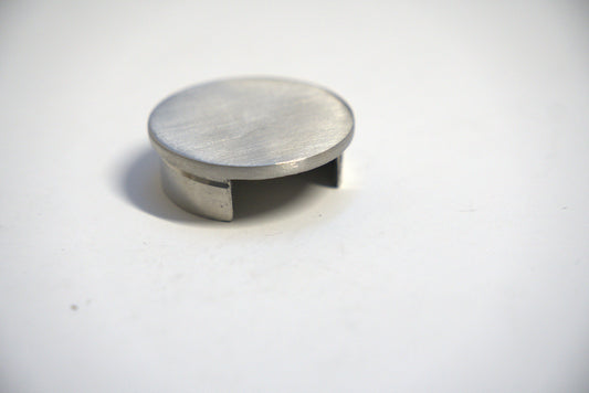 Round end cap for top handrail, designed for glass railings, by Best Glass Parts, showcasing a sleek, polished finish.