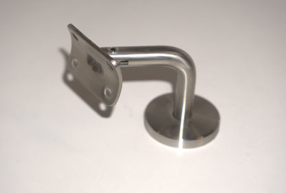 Round wall to handrail bracket by Best Glass Parts, showing a sturdy metal support for glass railings.