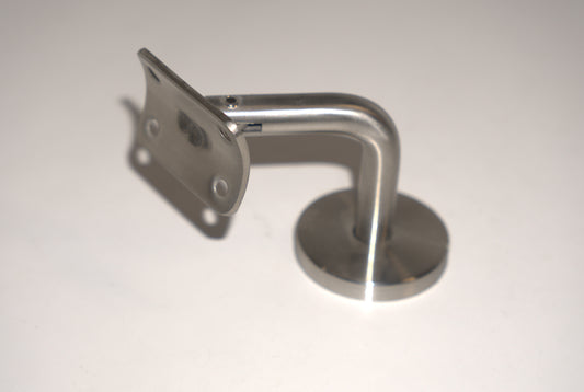 Round wall to handrail bracket by Best Glass Parts, showing a sturdy metal support for glass railings.