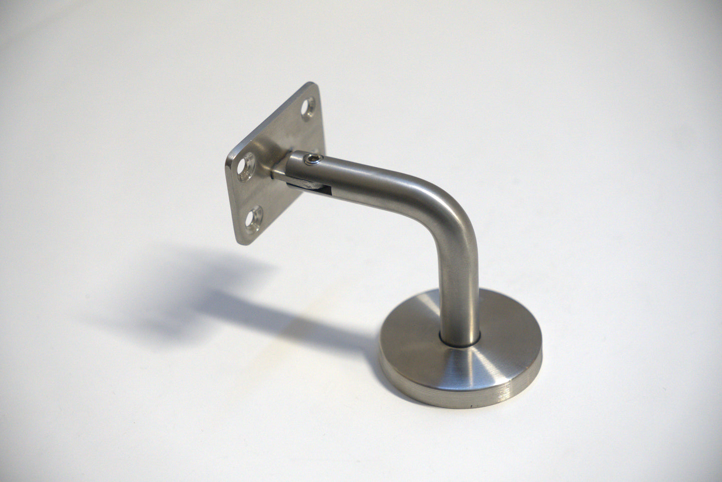 Square wall to handrail bracket by Best Glass Parts, showing a sleek metal bracket attached to a wall for handrail support.