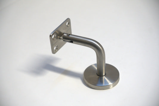 Square wall to handrail bracket by Best Glass Parts, showing a sleek metal bracket attached to a wall for handrail support.