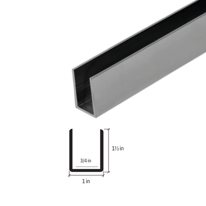 144-inch long U-channel for commercial use by Best Glass Parts, with a 1.5-inch width, metal construction for framing applications.