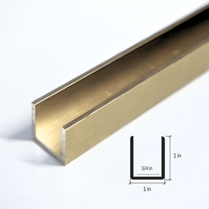 Gold U-channel commercial glass trim by Best Glass Parts, 144 inches long, designed for framing and support applications.