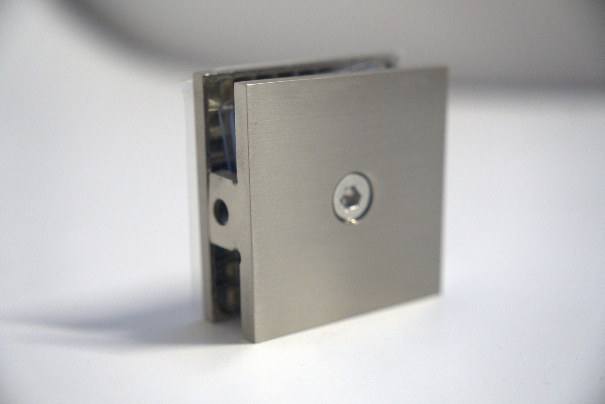 Chrome wall to glass clamp from Best Glass Parts, 50 mm size, designed for securing glass panels with a sleek, modern finish.