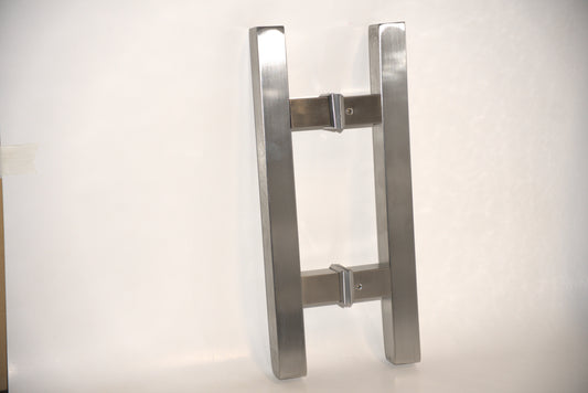 Best Glass Parts H-shaped pull handle, square design, suitable for glass doors, with a sleek metallic finish.