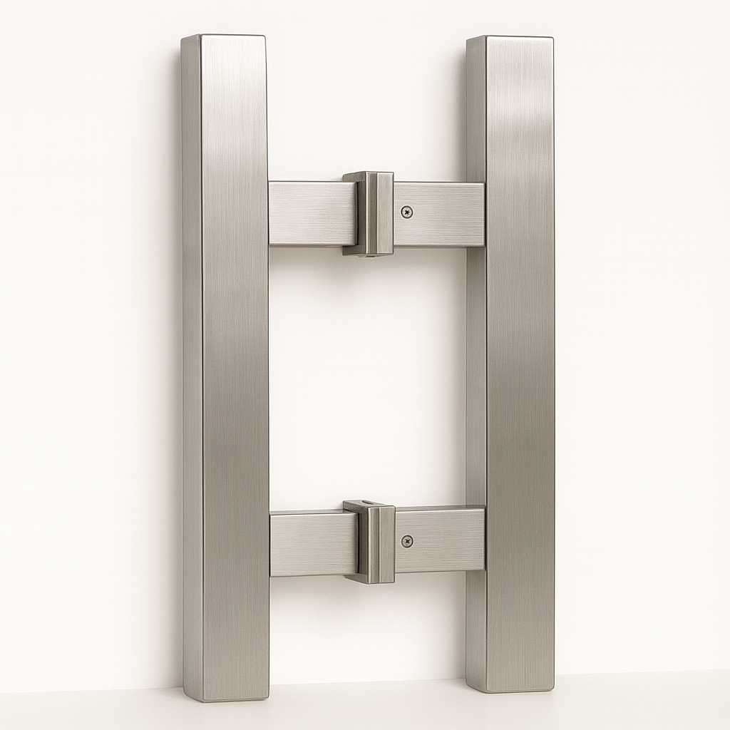 Best Glass Parts Pull Handle H Square, sleek metal door handle with square design for glass doors, shown on a transparent background.