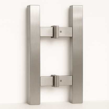 Best Glass Parts Pull Handle H Square, sleek metal door handle with square design for glass doors, shown on a transparent background.