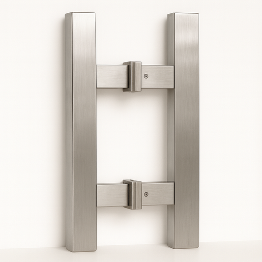 Best Glass Parts Pull Handle H Square, sleek metal door handle with square design for glass doors, shown on a transparent background.