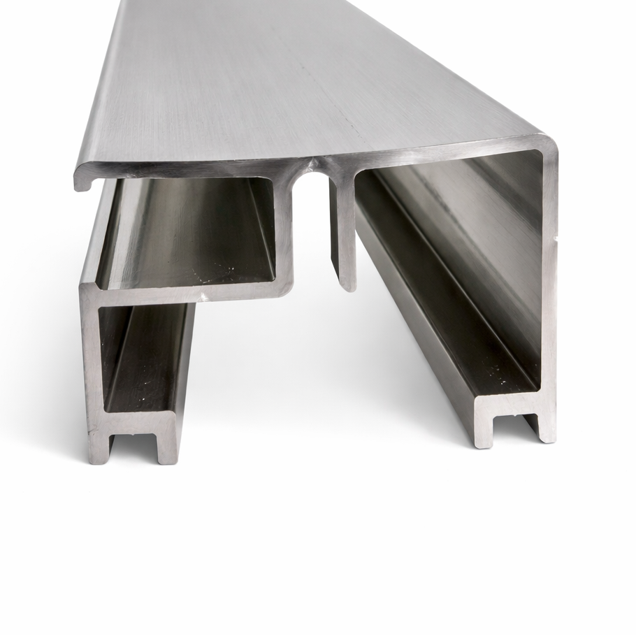 Glass railing 6mm slider post 90° angle by Best Glass Parts, 80-inch long stainless steel fitting for outdoor balcony or deck.
