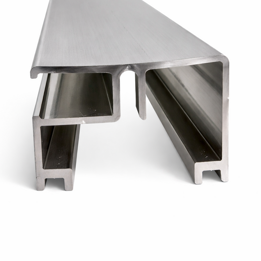Glass railing 6mm slider post 90° angle by Best Glass Parts, 80-inch long stainless steel fitting for outdoor balcony or deck.