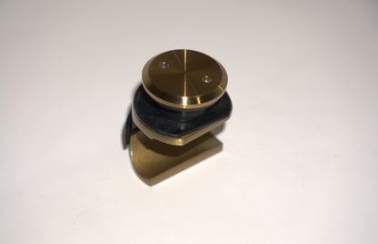 Glass barn door rod clamp from Best Glass Parts, showing metal clamp securing glass panels for sliding door installation.
