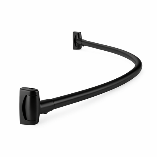 Curved 60-inch shower curtain rod by Best Glass Parts, showcasing sleek metal design with mounting brackets for bathroom installation.