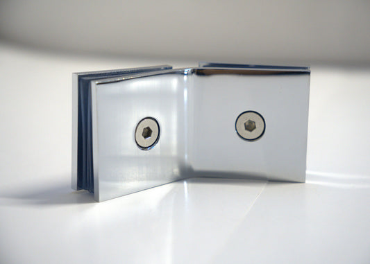 Glass to glass clamp 135 from Best Glass Parts, showing a sturdy metal connector for securing glass panels.