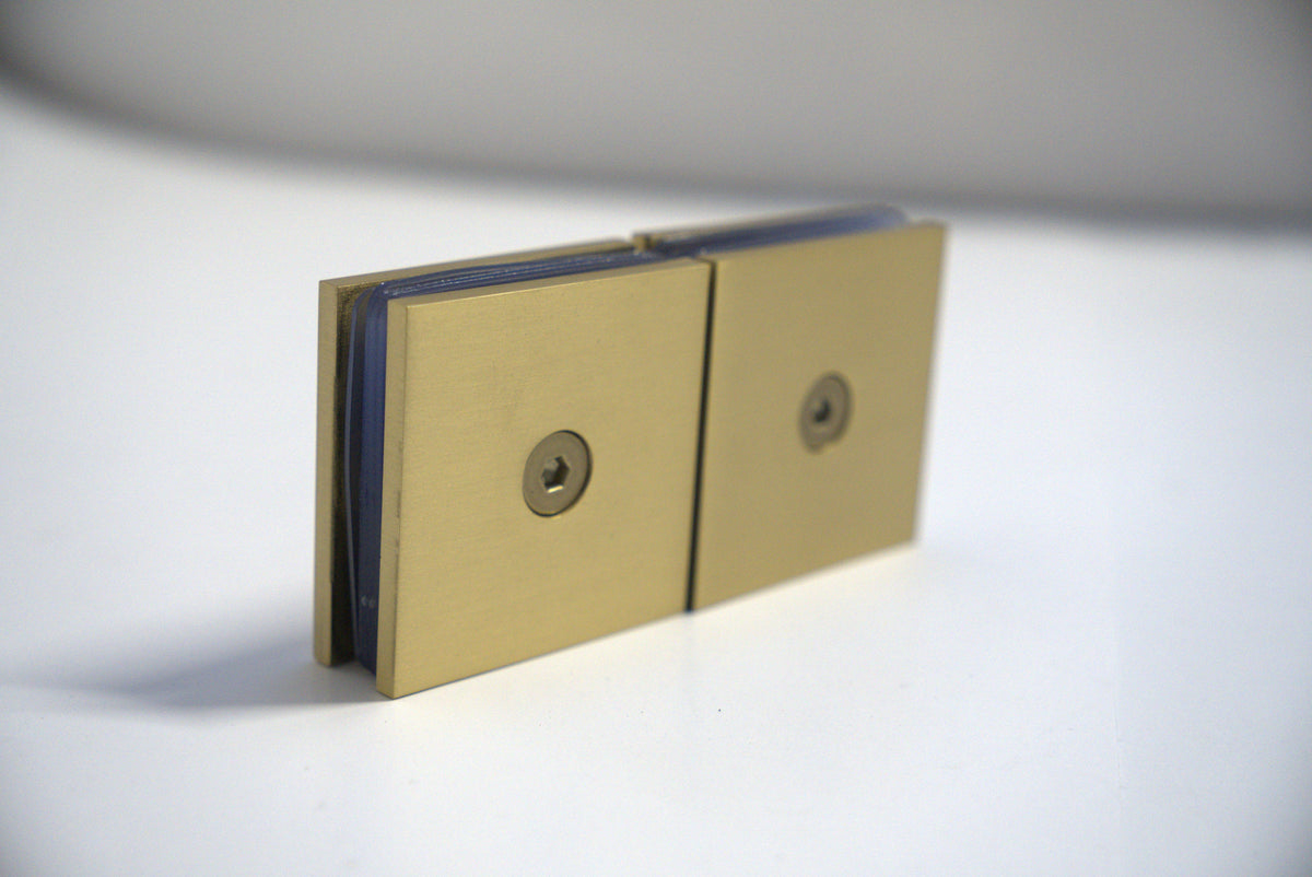 Chrome Glass to Glass Clamp 180 Transom by Best Glass Parts, securely connecting glass panels with a sleek finish.