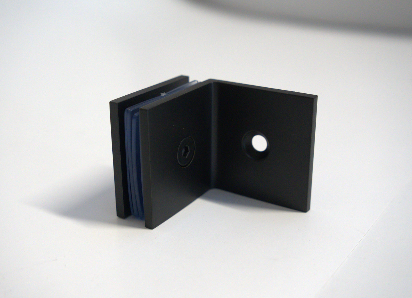 Glass to wall clamp at 90 degrees by Best Glass Parts, showcasing stainless steel construction securing glass panels at a right angle.