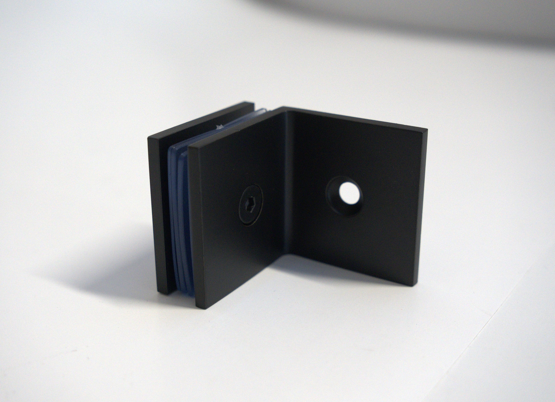 Glass to wall clamp at 90 degrees by Best Glass Parts, showcasing stainless steel construction securing glass panels at a right angle.
