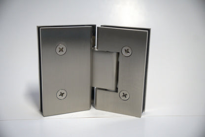 Heavy-duty VEN glass-to-glass hinge by Best Glass Parts, 135-degree angle, durable metal construction for shower doors.