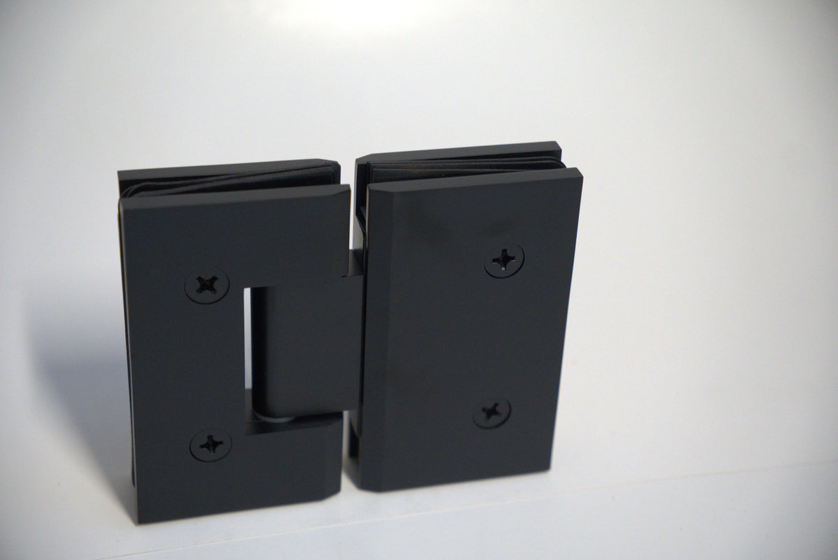 Heavy-duty chrome glass-to-glass hinge by Best Glass Parts for VEN glass doors, 180-degree opening.