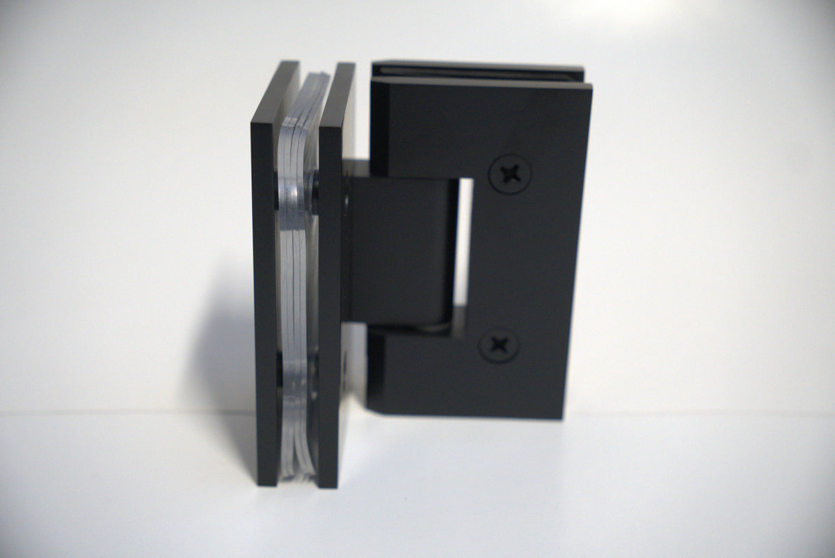Heavy-duty glass-to-glass hinge for 90-degree angles by Best Glass Parts, suitable for heavy glass doors and panels.
