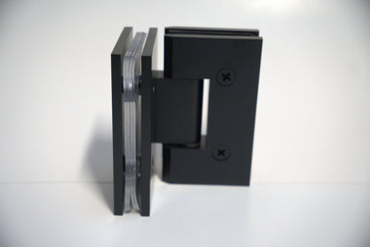 Heavy-duty glass-to-glass hinge for 90-degree angles by Best Glass Parts, suitable for heavy glass doors and panels.