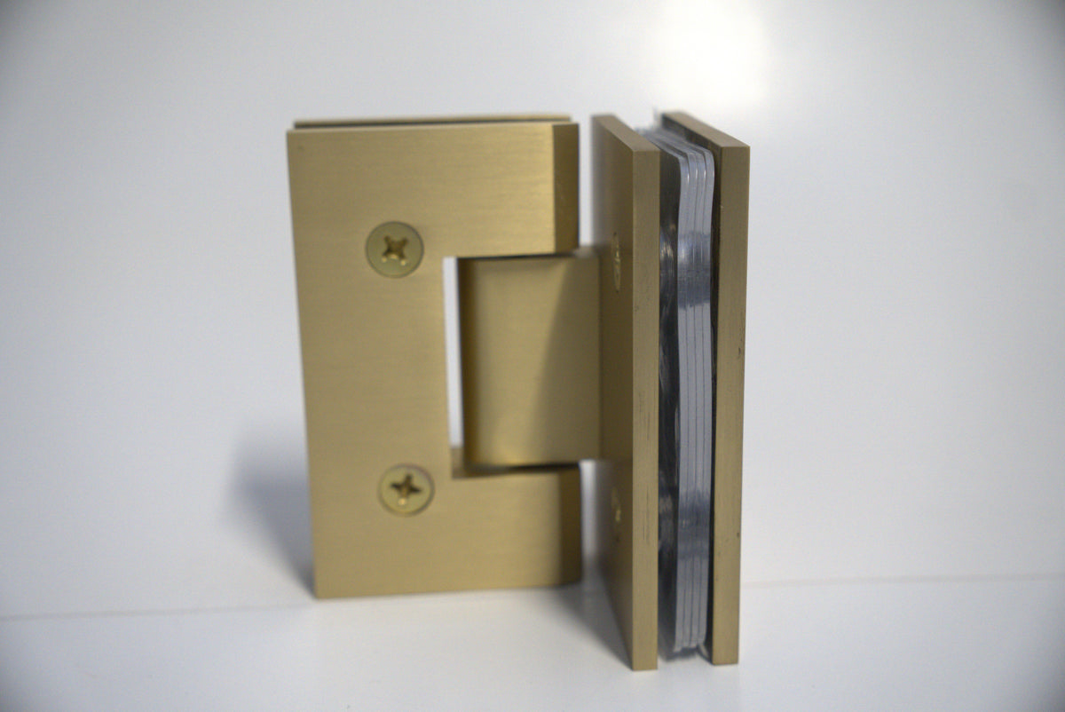 Heavy-duty glass-to-glass hinge for 90-degree openings by Best Glass Parts, made of durable metal for sturdy installation.