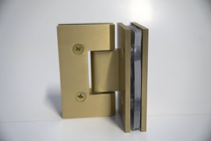 Heavy-duty glass-to-glass hinge for 90-degree openings by Best Glass Parts, made of durable metal for sturdy installation.