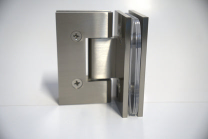 Heavy-duty VEN glass-to-glass 90-degree hinge by Best Glass Parts, showing durable metal construction for glass door installation.