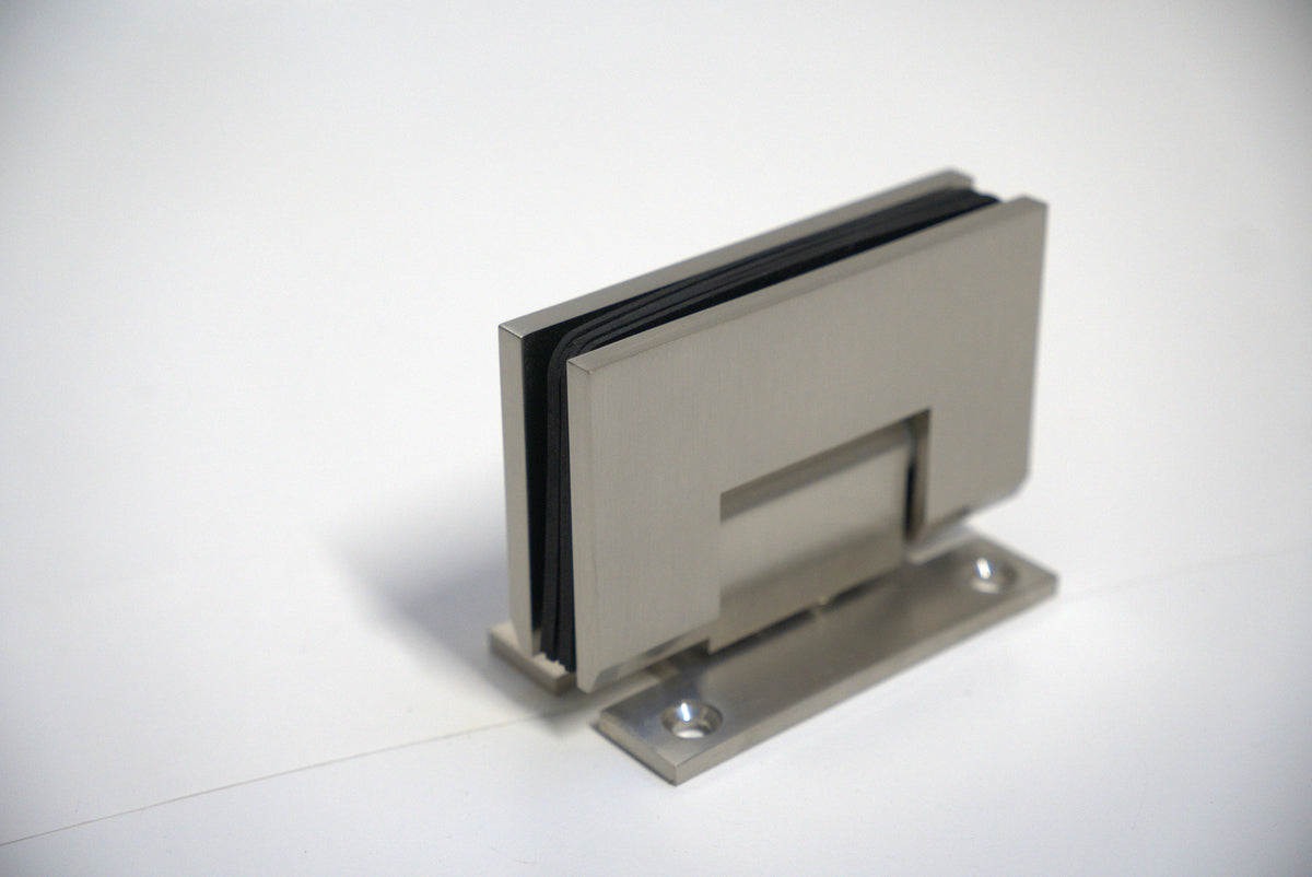 Heavy-duty VEN wall-to-glass hinge H plate by Best Glass Parts, showcasing durable metal construction for glass door installation.