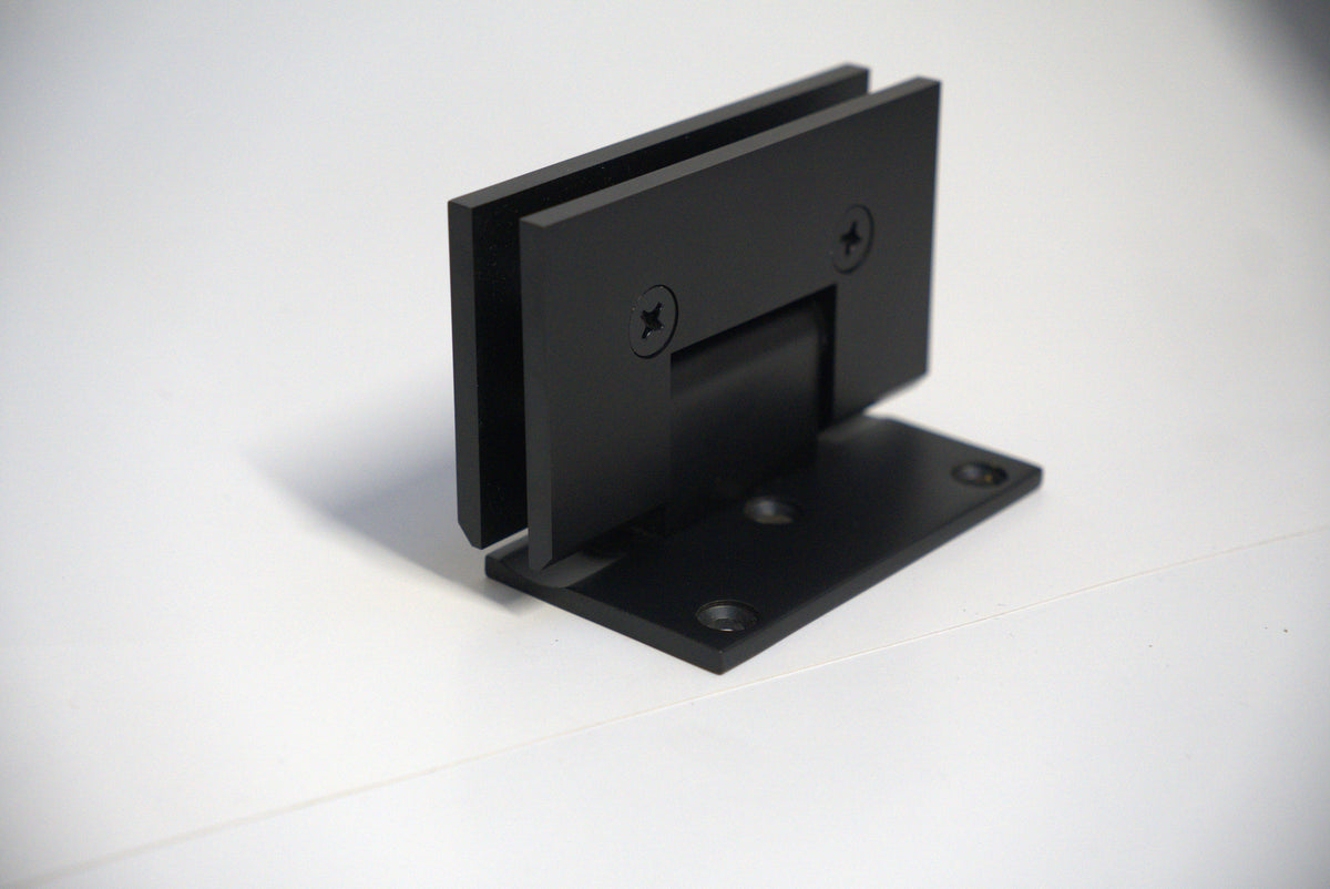 Heavy-duty chrome hinge from Best Glass Parts for wall-to-glass installation with off plate, designed for secure glass mounting.