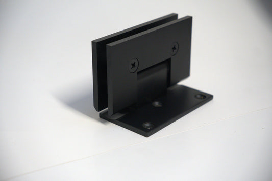 Heavy-duty chrome hinge from Best Glass Parts for wall-to-glass installation with off plate, designed for secure glass mounting.