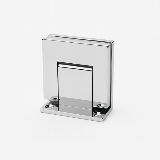 Heavy duty wall to glass hinge with soft close by Best Glass Parts, showcasing its durable metal construction and smooth closing mechanism.