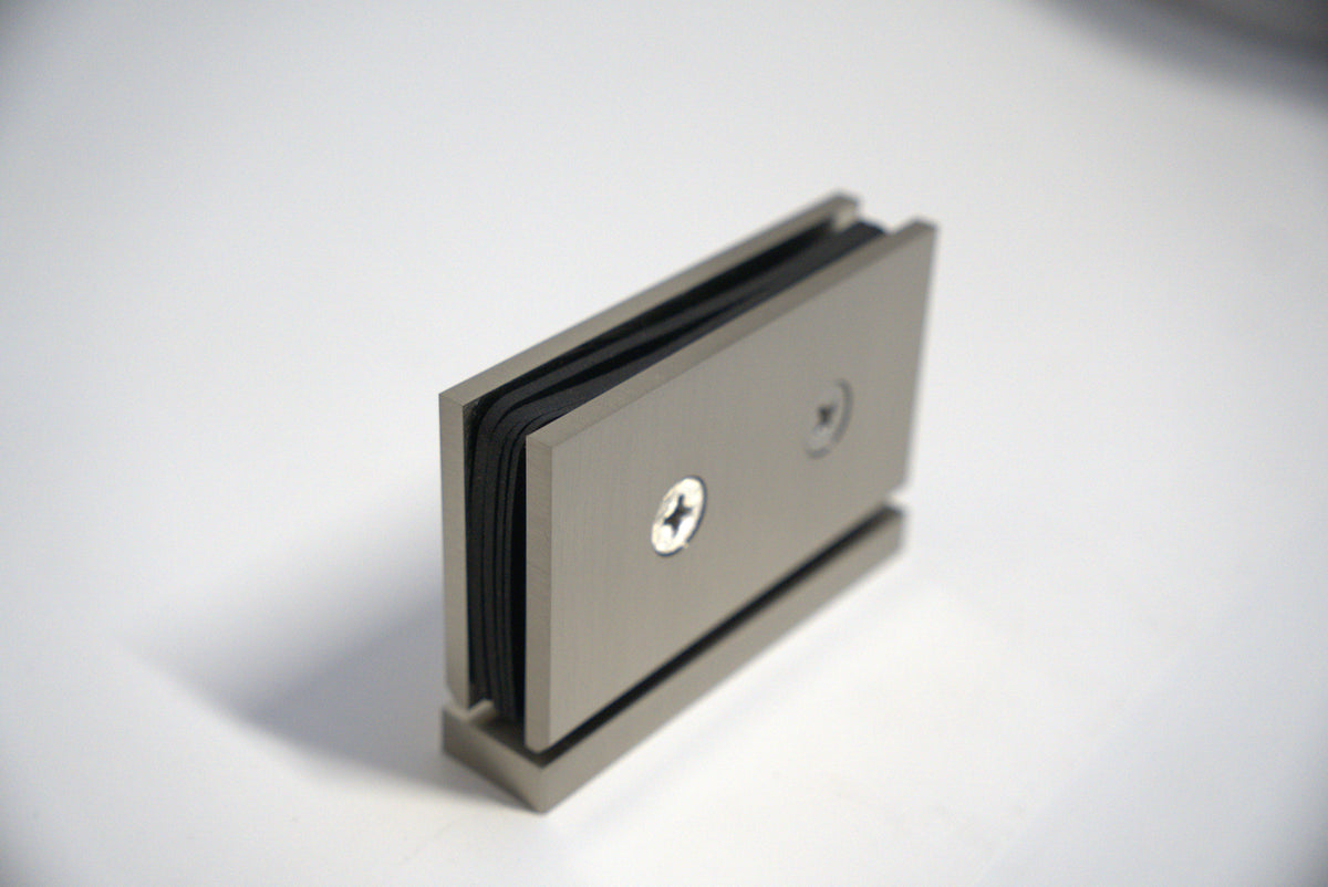 Hinge Pivot Geneva top and bottom by Best Glass Parts, curved metal hinges designed for glass doors.